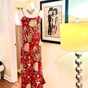 VTG,Avanti, Hawaii Dress Women's Hibiscus Print 100% Silk Hawaiian,Size Small